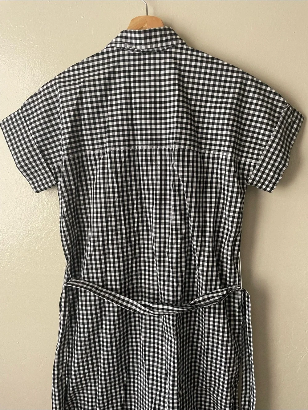 J. Crew Black and White Gingham relaxed Midi Shirt Dress with Tie Waist